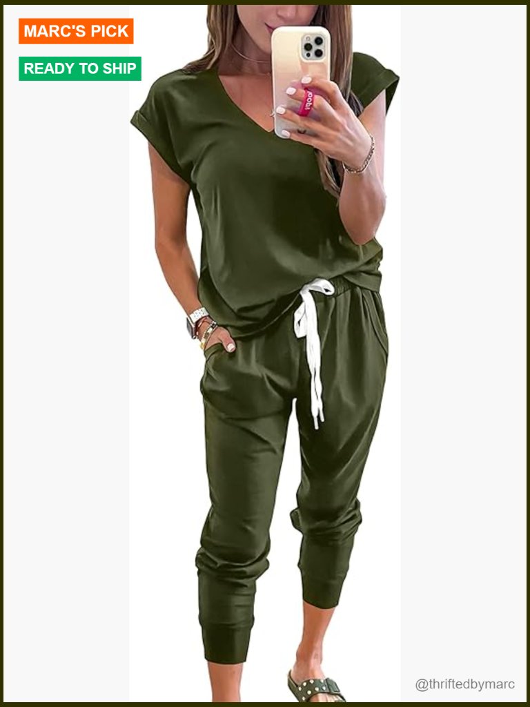 Women's V-Neck Short Sleeve Tracksuit Set With Drawstring Jogger Pants